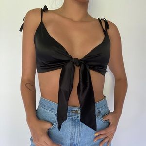 Satin tie crop top